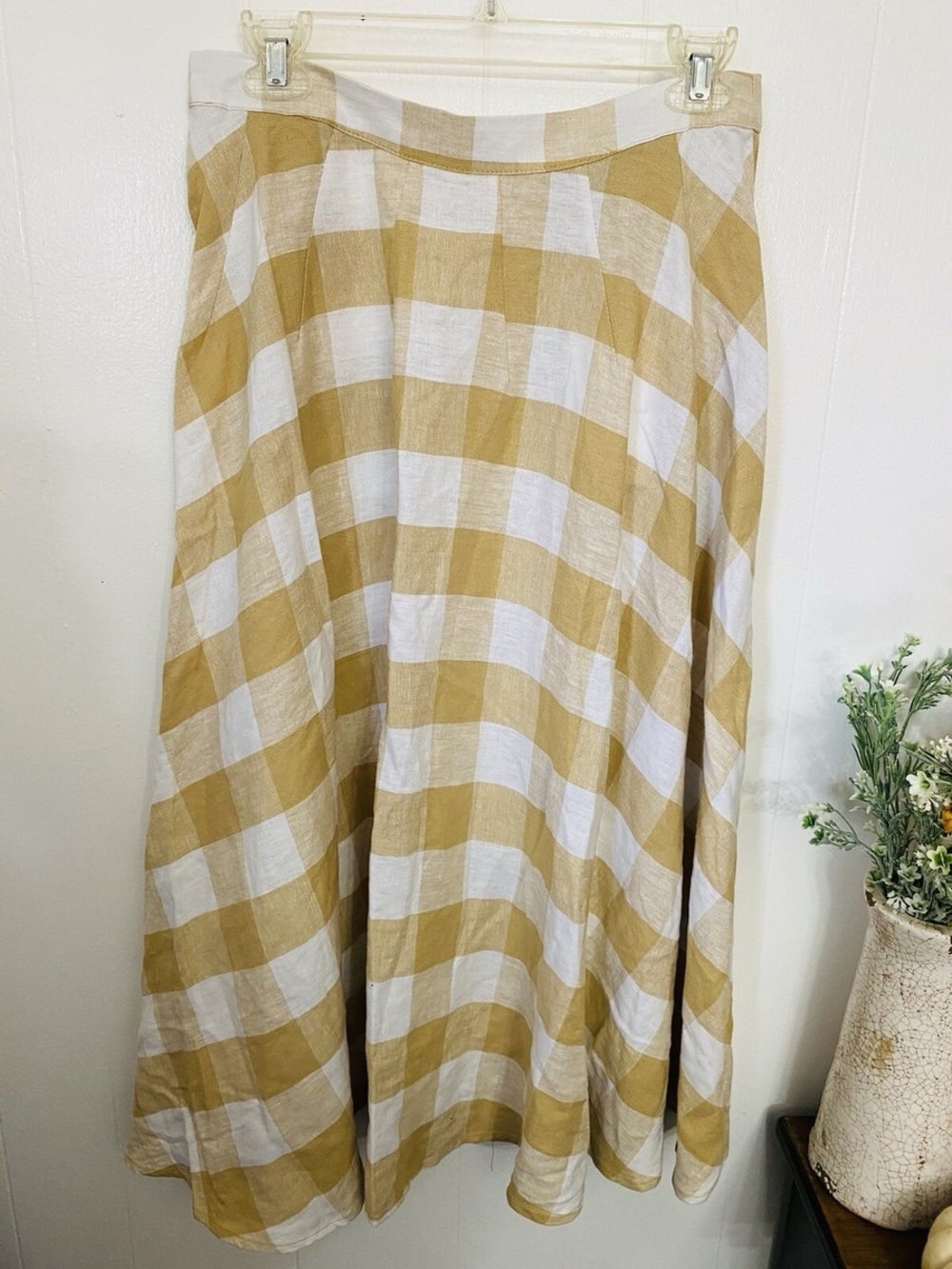 Who What Wear Yellow Plaid Midi Skirt Linen Blend Cottagecore Coastal - Picture 2 of 5